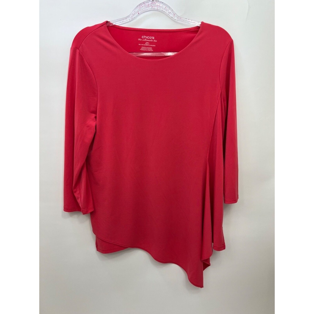 CHICO's "the ultimate tee" Pink 3/4 Sleeves Hi-Lo Hemline Top Size 1